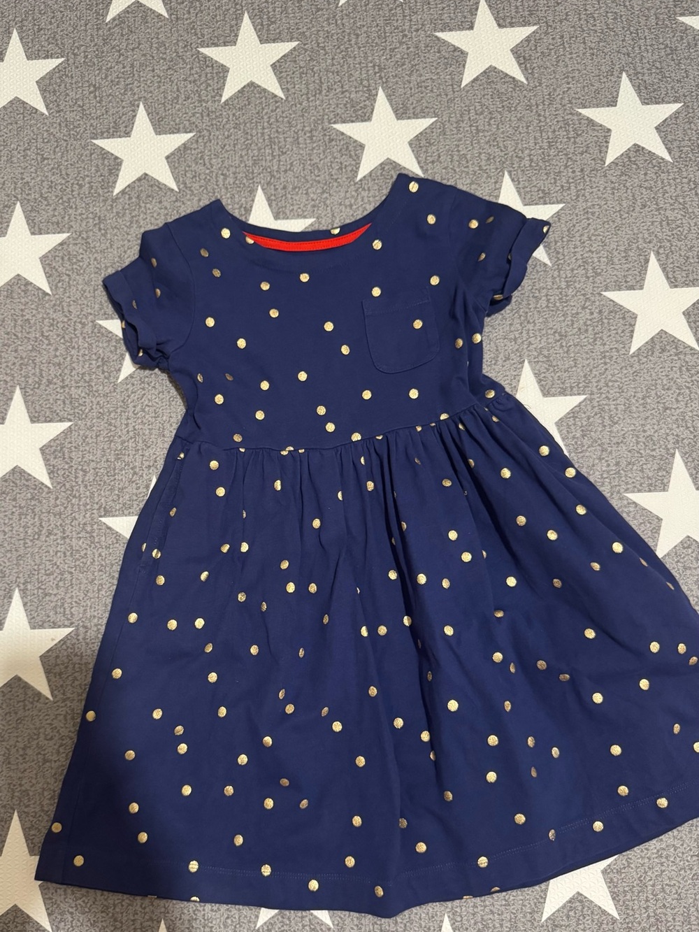 Mini Boden Girls Navy Blue Dress with Gold Dots
